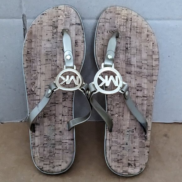 MICHAEL KORS Cork Sandals MK Logo charm Jelly PVC flip flop CHOOSE SIZE 7 - Picture 2 of 7